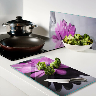 Glass kitchen board Purple flower with water drops