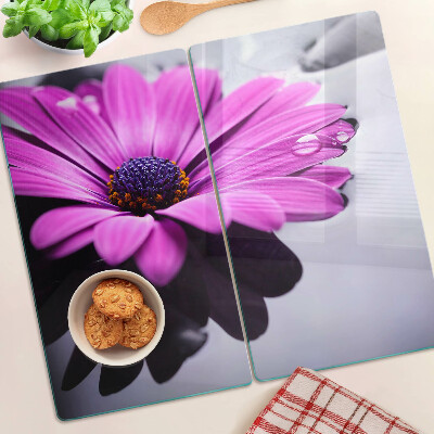 Glass kitchen board Purple flower with water drops