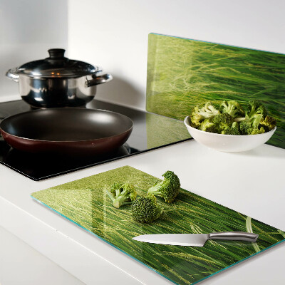 Glass chopping board Green grass field