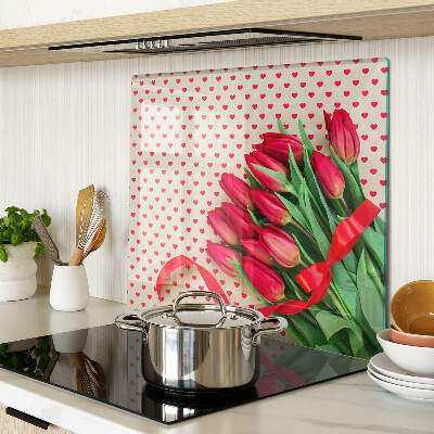 Glass chopping board Tulips with hearts and ribbon