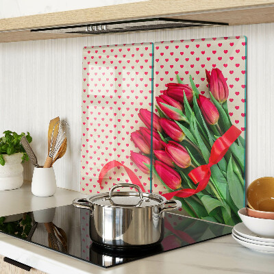 Glass chopping board Tulips with hearts and ribbon
