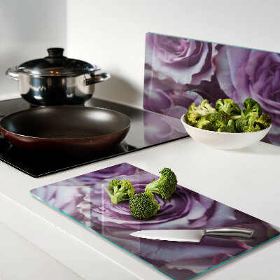 Glass kitchen board Roses in shades of purple
