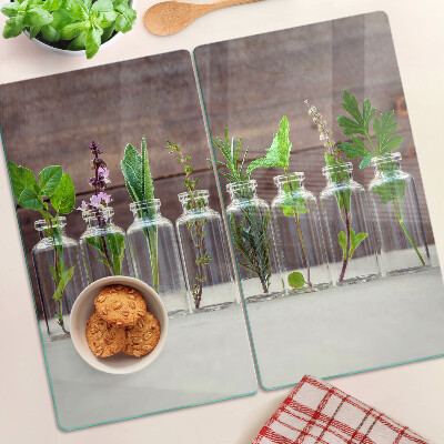 Glass kitchen board Plants in bottles