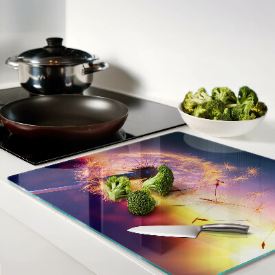 Glass chopping board Dandelions against the sunset