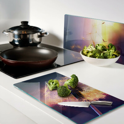 Glass chopping board Dandelions against the sunset