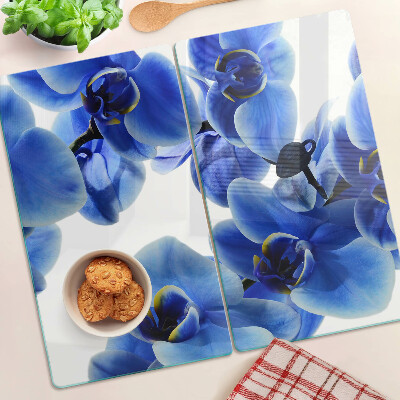 Glass chopping board Blue orchids