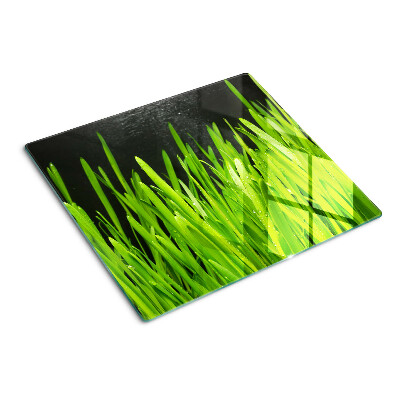 Glass chopping board Green grass with water drops