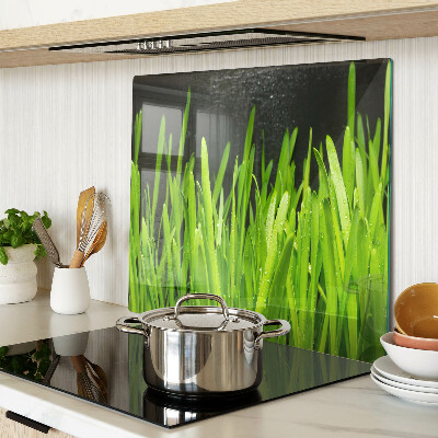 Glass chopping board Green grass with water drops