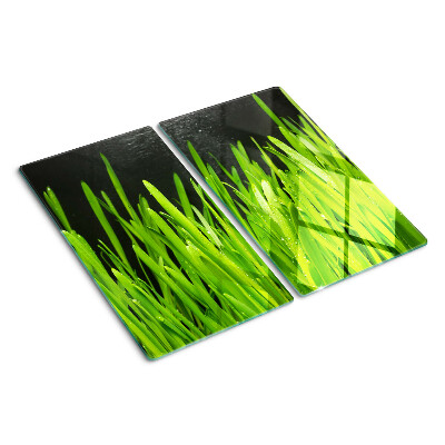 Glass chopping board Green grass with water drops