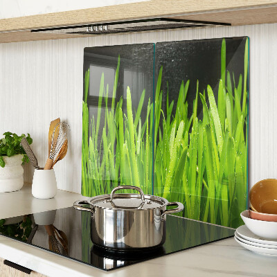 Glass chopping board Green grass with water drops