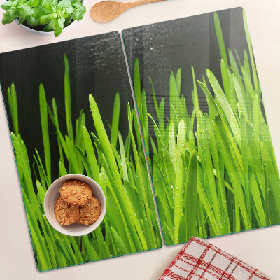 Glass chopping board Green grass with water drops