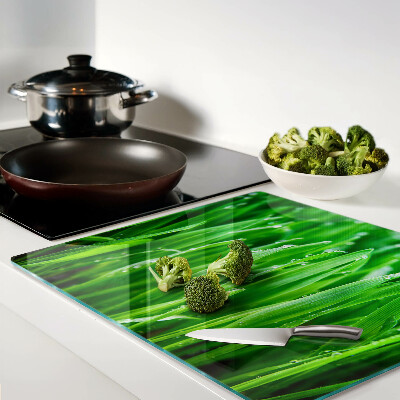 Glass kitchen board Grass with water drops