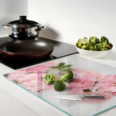 Glass kitchen board Pink flowers in a vase