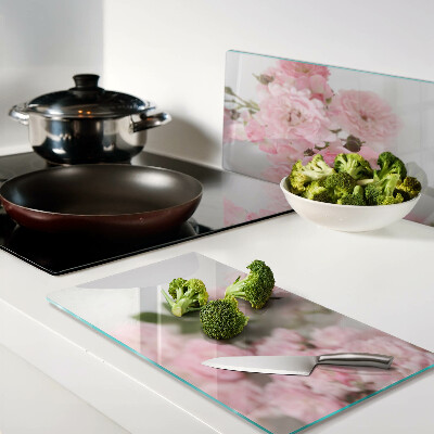Glass kitchen board Pink flowers in a vase