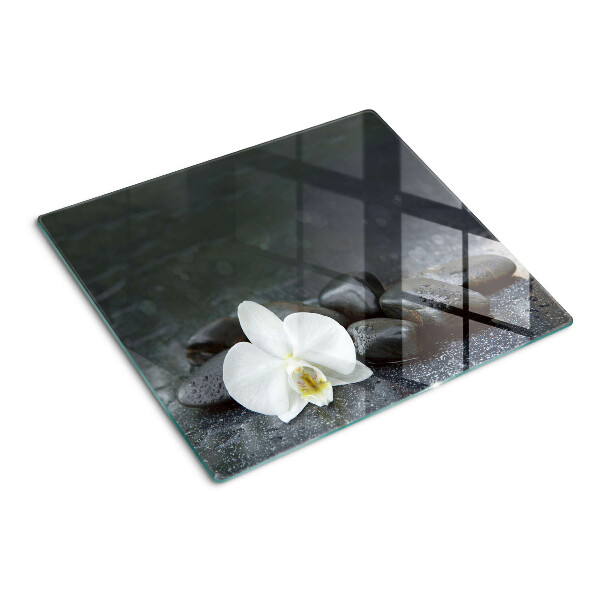 Glass kitchen board Orchid flower on stones