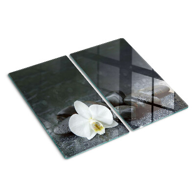 Glass kitchen board Orchid flower on stones