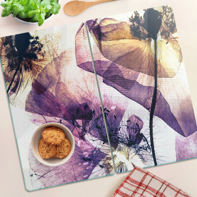 Glass chopping board Flowers in shades of purple and yellow