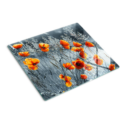 Glass kitchen board Poppy landscape in shades of gray