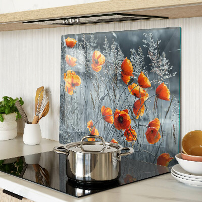 Glass kitchen board Poppy landscape in shades of gray
