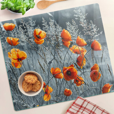 Glass kitchen board Poppy landscape in shades of gray