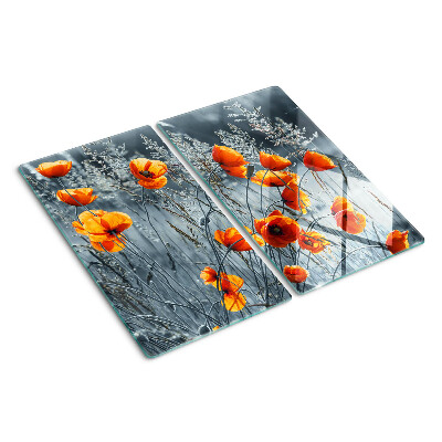Glass kitchen board Poppy landscape in shades of gray