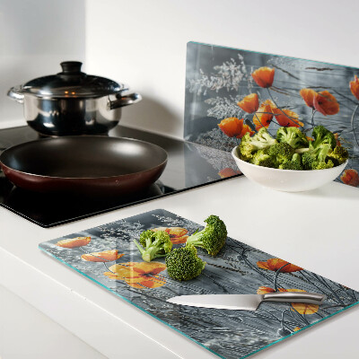 Glass kitchen board Poppy landscape in shades of gray