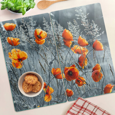 Glass kitchen board Poppy landscape in shades of gray