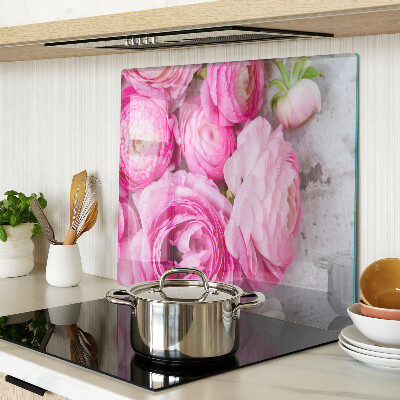 Glass kitchen board Pink flowers in a bouquet