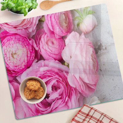 Glass kitchen board Pink flowers in a bouquet