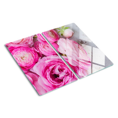 Glass kitchen board Pink flowers in a bouquet