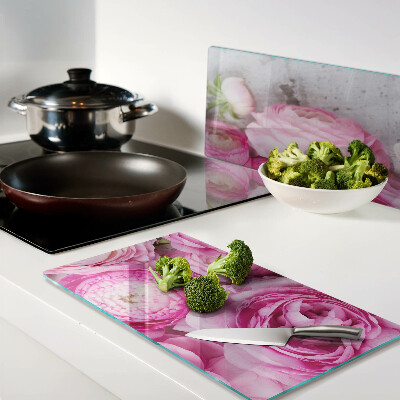 Glass kitchen board Pink flowers in a bouquet