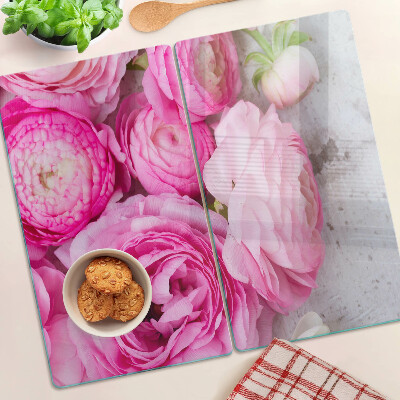 Glass kitchen board Pink flowers in a bouquet