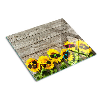 Glass kitchen board Sunflowers in sunglasses
