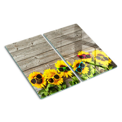 Glass kitchen board Sunflowers in sunglasses
