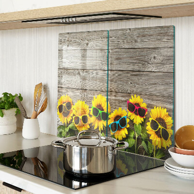 Glass kitchen board Sunflowers in sunglasses