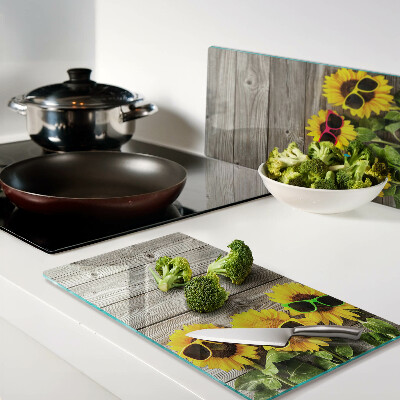 Glass kitchen board Sunflowers in sunglasses