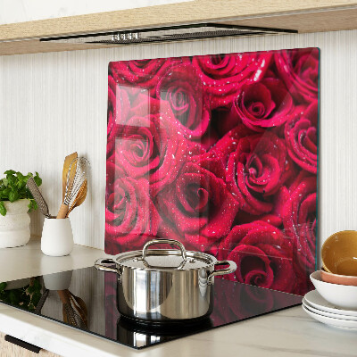 Glass kitchen board Roses in intense pink color