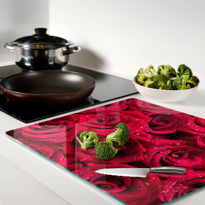 Glass kitchen board Roses in intense pink color
