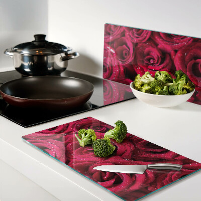 Glass kitchen board Roses in intense pink color