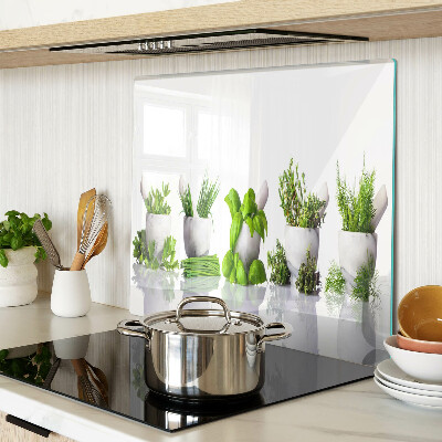 Glass chopping board Herbs in pots