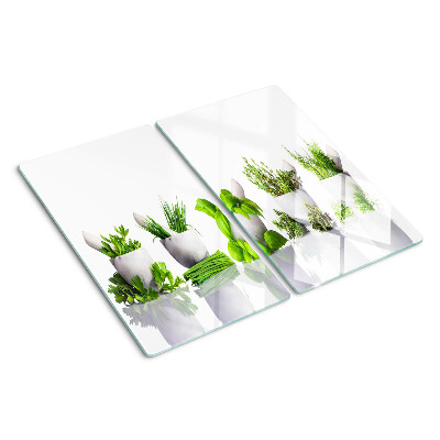 Glass chopping board Herbs in pots