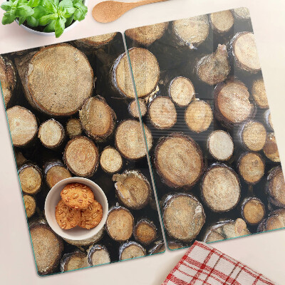Glass chopping board Wood logs in cross section