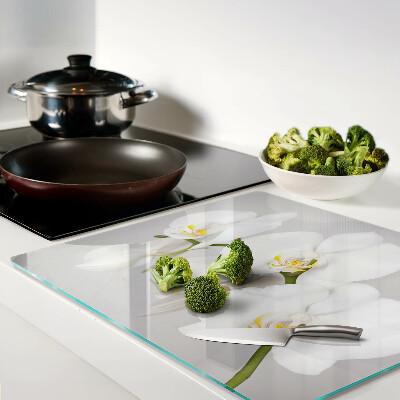 Glass chopping board Orchids on a mirror background