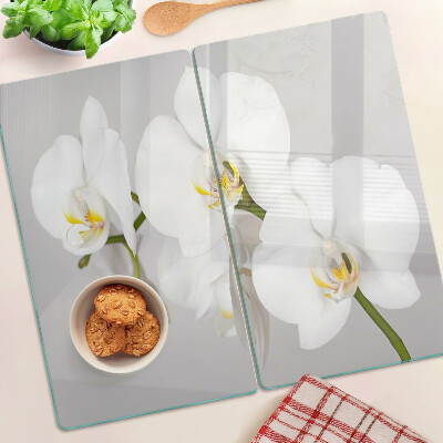 Glass chopping board Orchids on a mirror background