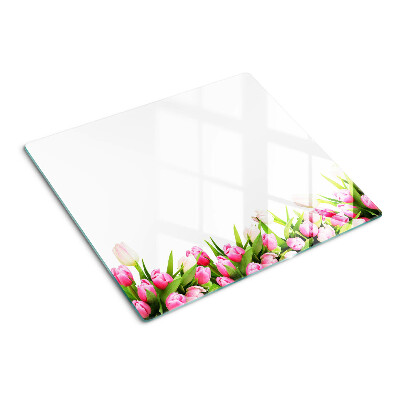Glass chopping board Tulips in pastel colors