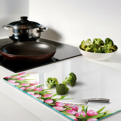 Glass chopping board Tulips in pastel colors