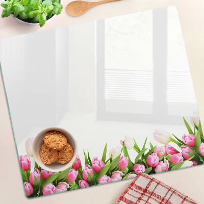 Glass chopping board Tulips in pastel colors