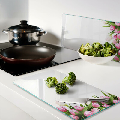 Glass chopping board Tulips in pastel colors