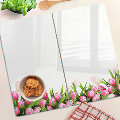 Glass chopping board Tulips in pastel colors