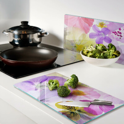 Glass chopping board Flowers in pastel colors